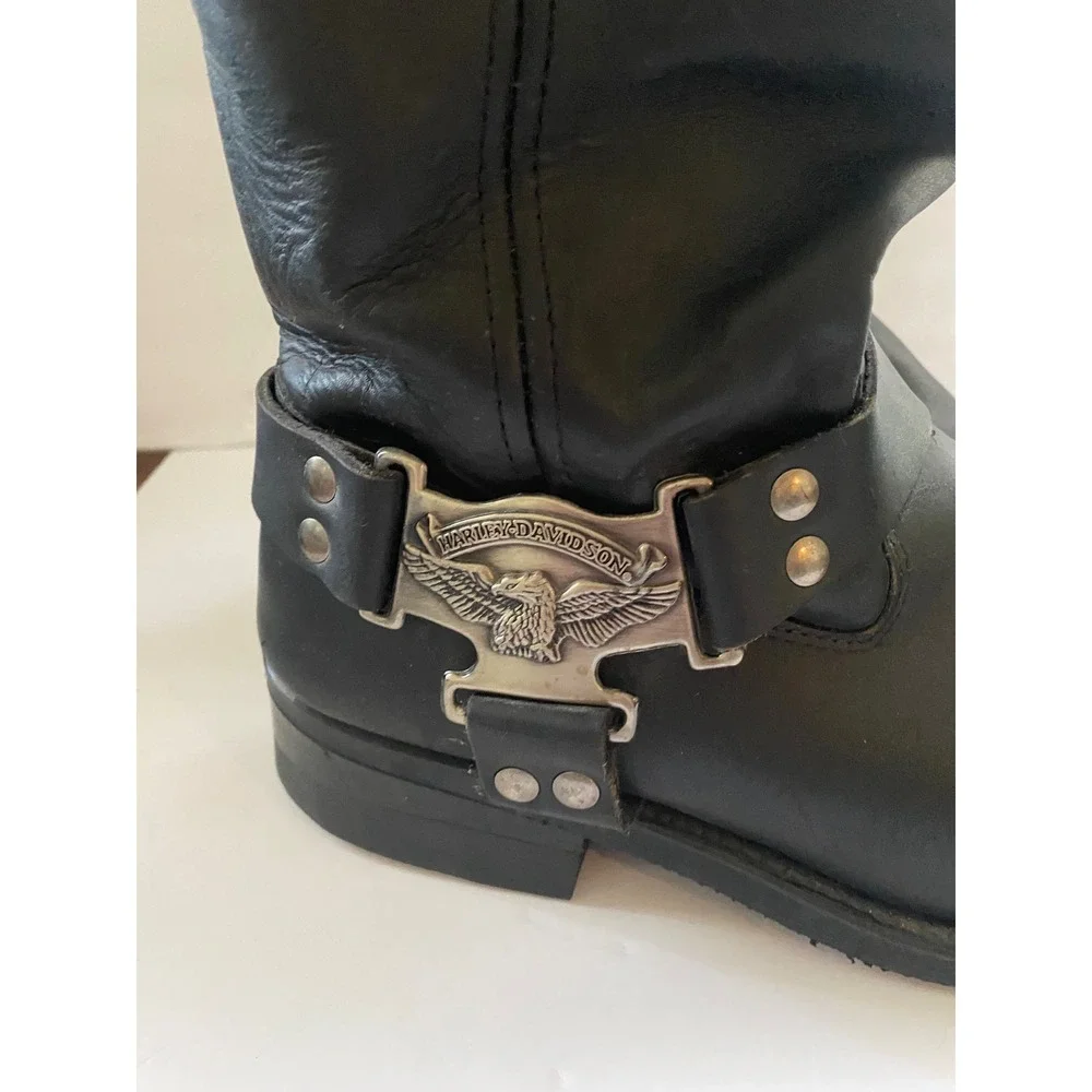 VTG Harley-Davidson Mens Black Leather Harness Biker‎ Boots Square Toe  Sz 10.5